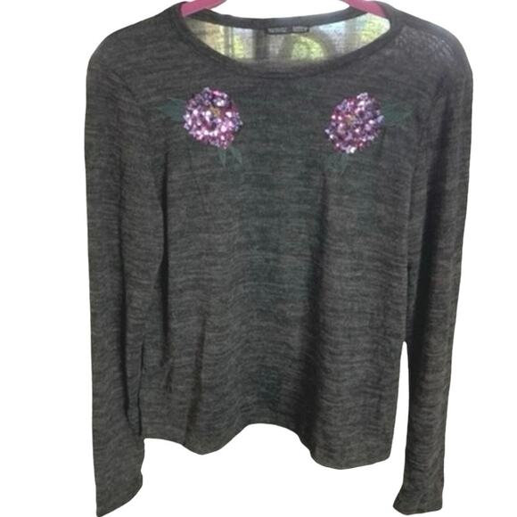 Zara Sweaters - Zara black with purple flower appliqués size‎ 8. Long sleeve round neck sweater